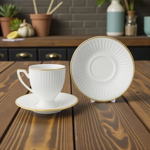 Özlife vera ayaklı porselen yaldızlı kahve fincanı seti takımı 6 kişilik 9022 ürün görseli 1