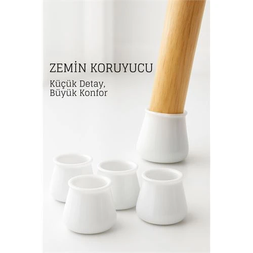 Silikonlu Sandalye Ayak Koruyucu – Sessiz ve Çiziksiz Kullanım, 4’lü Set BEYAZ ürün görseli 1