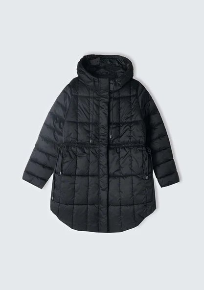 Kapüşonlu Beli Büzgülü Gizli Fermuar Kapamalı Mont Kadın Siyah Mont - 324A2E3XLN052 ürün görseli 1