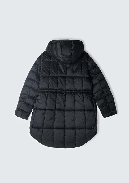 Kapüşonlu Beli Büzgülü Gizli Fermuar Kapamalı Mont Kadın Siyah Mont - 324A2E3XLN052 - Resim 3