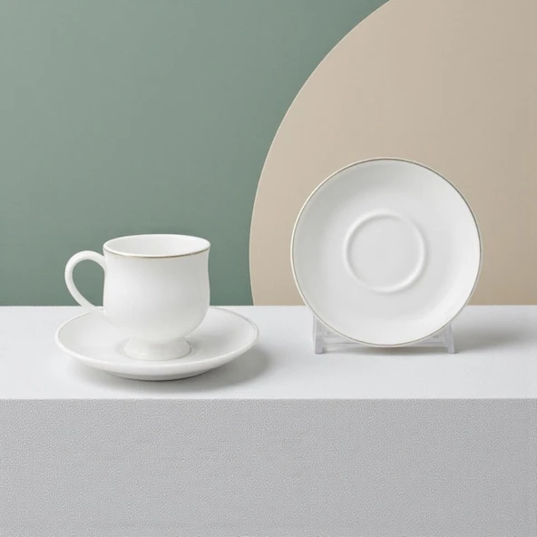 Özlife duru ayaklı porselen yaldızlı kahve fincanı seti takımı 6 kişilik 9021 ürün görseli 1