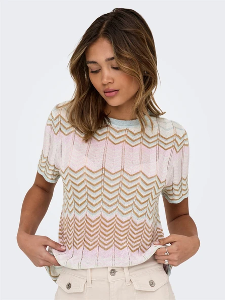 Only   ONLALVIRA LIFE SS GLITTER O-NECK KNT Kadın Gri Kazak - 4794681 - Resim 3