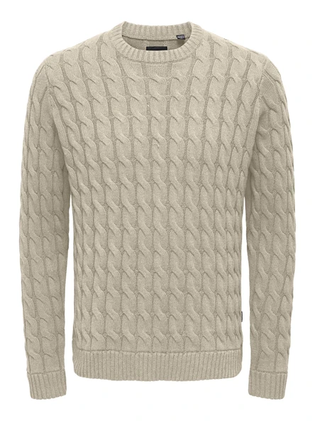 ONSKICKER LIFE REG 3 CABLE CREW KNIT Erkek Gri Kazak - 22026504 - Resim 3
