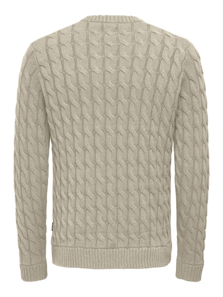 ONSKICKER LIFE REG 3 CABLE CREW KNIT Erkek Gri Kazak - 22026504 - Resim 4