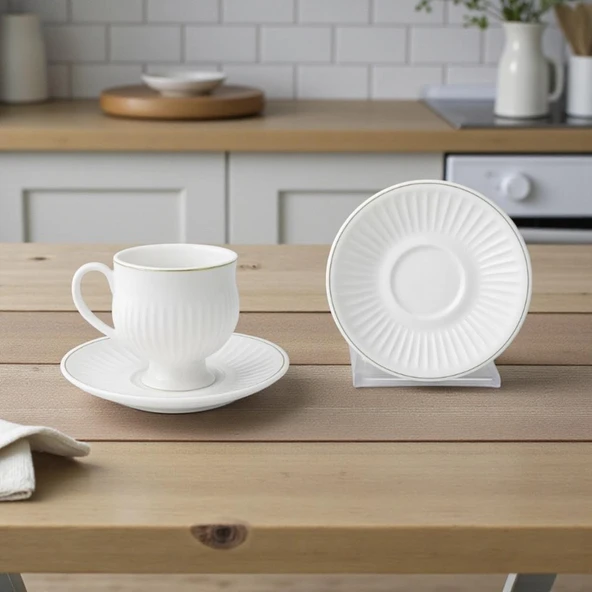 Özlife helen ayaklı porselen yaldızlı kahve fincanı seti takımı 6 kişilik 9020 ürün görseli 1