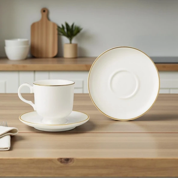 Özlife moon porselen yaldızlı kahve fincanı seti takımı 6 kişilik 9018 - Resim 2