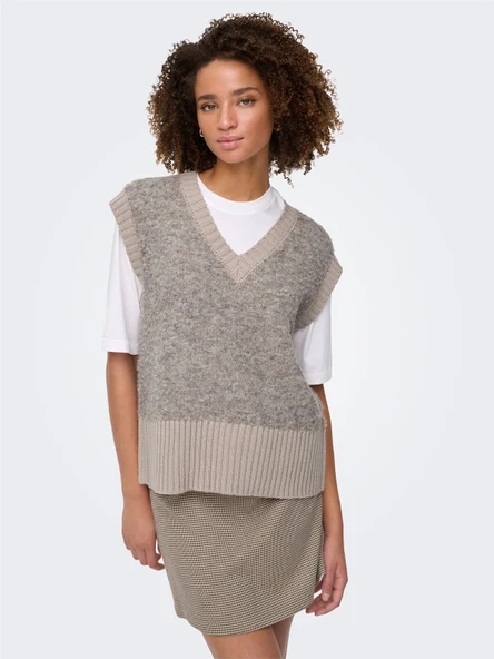 Only   ONLCILLE SL VEST CC KNT Kadın Kahverengi Kazak - 15350777 - Resim 4