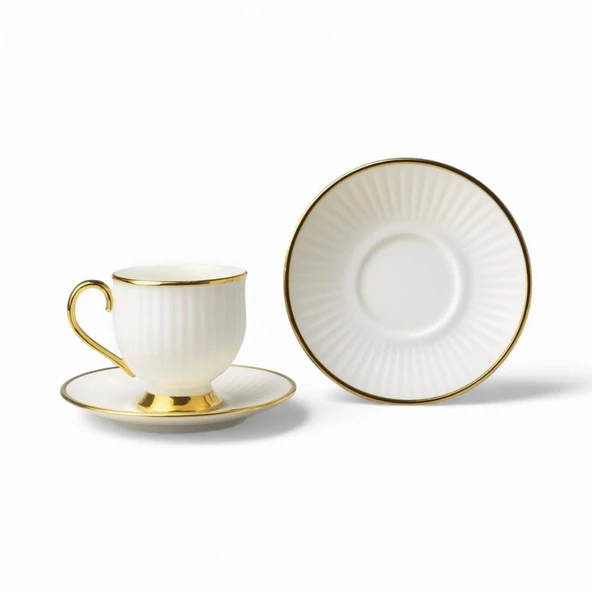 Özlife sedef porselen yaldızlı kahve fincanı seti takımı 6 kişilik 9025 - Resim 3