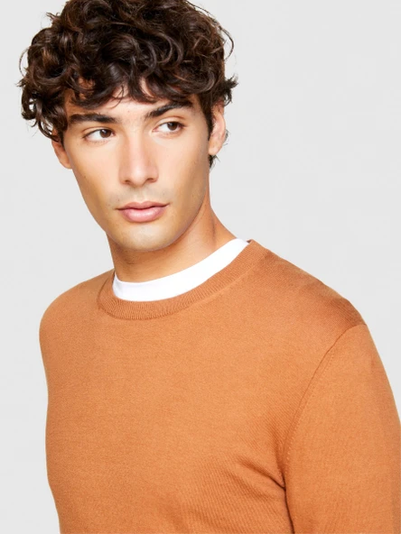 Sisley   Koton Karışımlı Bisiklet Yaka Kazak Erkek Kahverengi Kazak - 323A10F2S1C78 - Resim 3