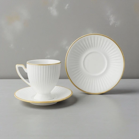 Özlife vera ayaklı porselen yaldızlı kahve fincanı seti takımı 6 kişilik 9022 - Resim 3