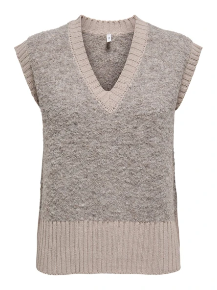 Only   ONLCILLE SL VEST CC KNT Kadın Kahverengi Kazak - 15350777 - Resim 7