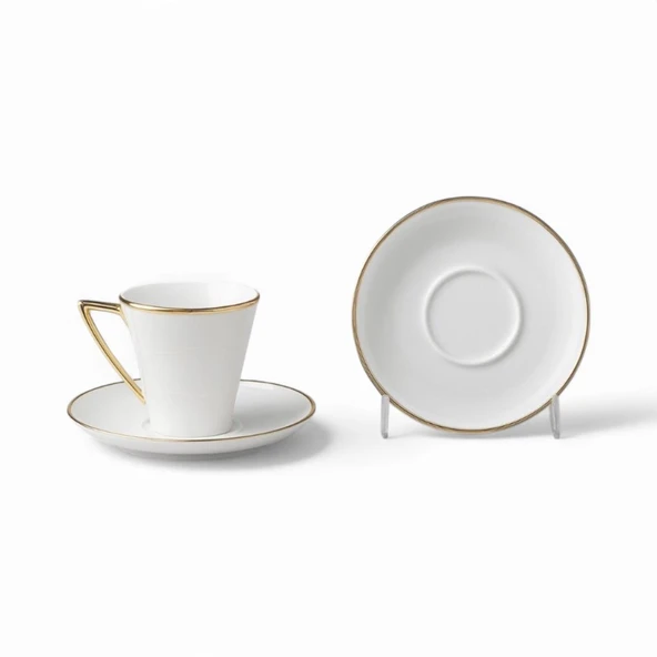 Özlife defne porselen yaldızlı kahve fincanı seti takımı 6 kişilik 9024 - Resim 3