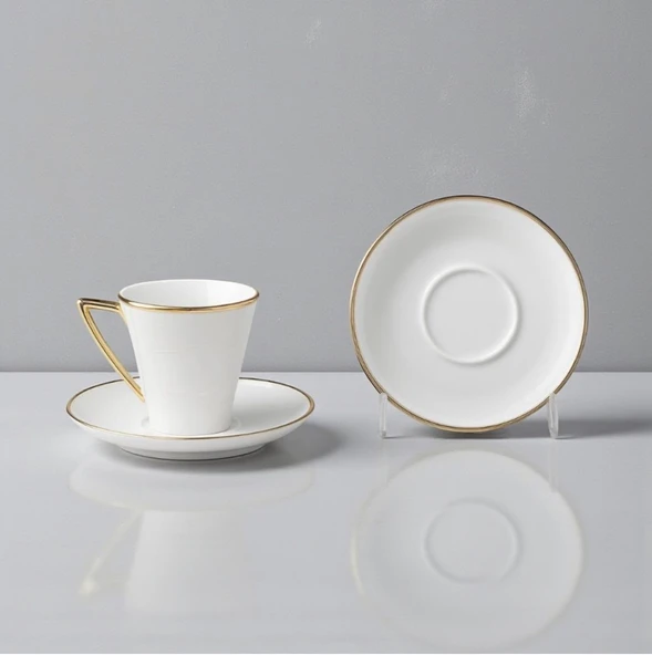 Özlife defne porselen yaldızlı kahve fincanı seti takımı 6 kişilik 9024 - Resim 2