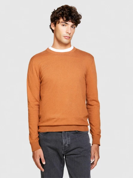 Sisley   Koton Karışımlı Bisiklet Yaka Kazak Erkek Kahverengi Kazak - 323A10F2S1C78 - Resim 4