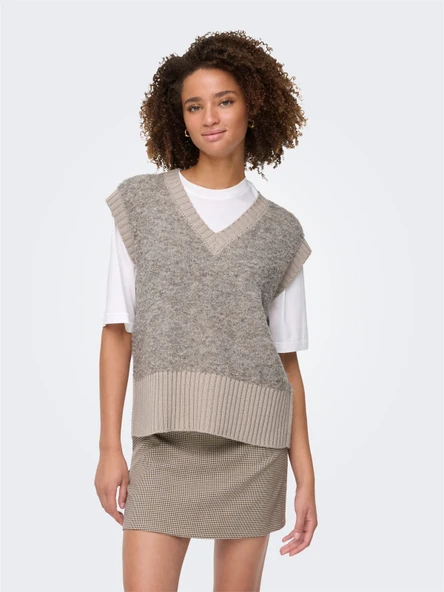 ONLCILLE SL VEST CC KNT Kadın Kahverengi Kazak - 15350777 ürün görseli 1