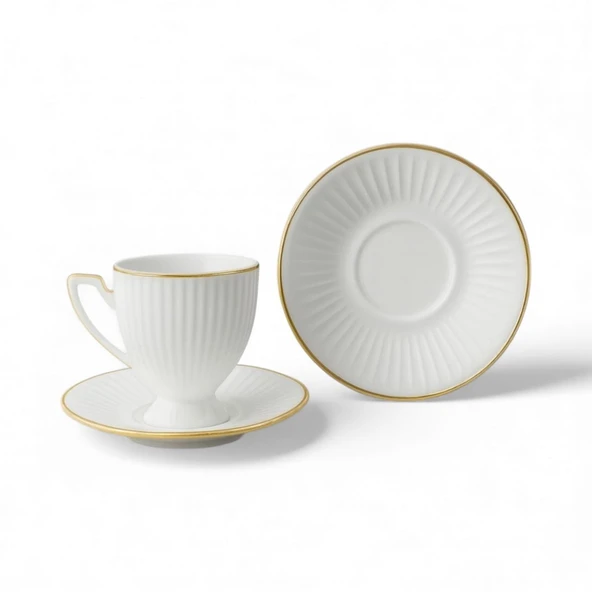 Özlife vera ayaklı porselen yaldızlı kahve fincanı seti takımı 6 kişilik 9022 - Resim 2