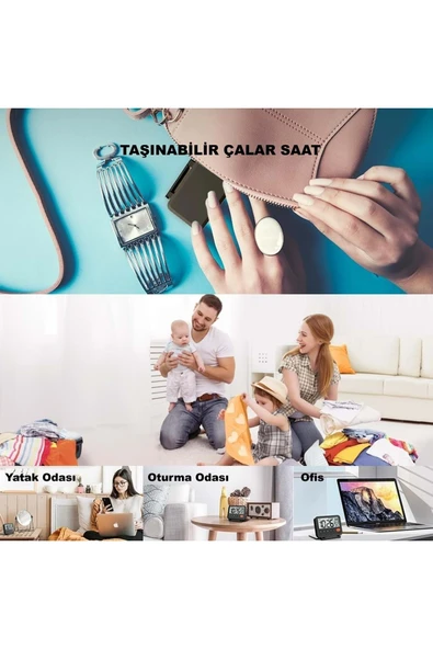 Plentiful LED Katlanır Dijital Saat Pilli • Masa & Seyahat Tipi • Alarm • Takvim • Isı Ölçer 10x8cm - Resim 7