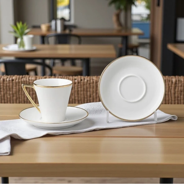 Özlife defne porselen yaldızlı kahve fincanı seti takımı 6 kişilik 9024 ürün görseli 1