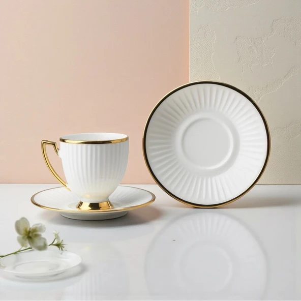 Özlife vela porselen yaldızlı kahve fincanı seti takımı 6 kişilik 9027 - Resim 3