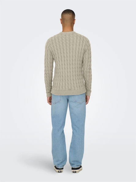 ONSKICKER LIFE REG 3 CABLE CREW KNIT Erkek Gri Kazak - 22026504 - Resim 2