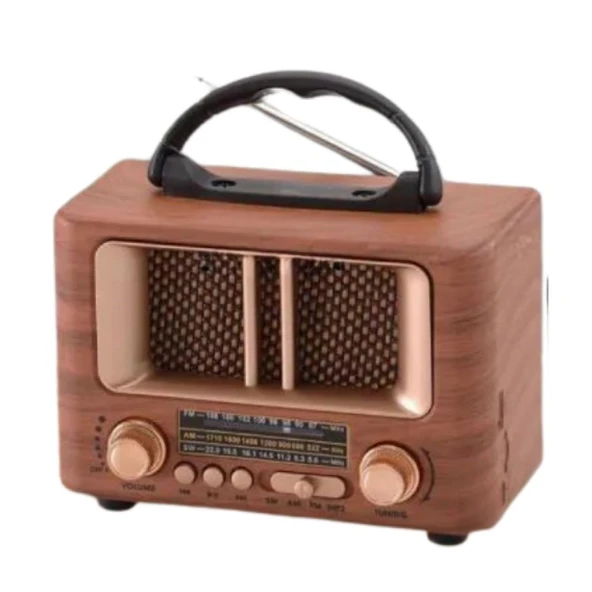 Küçük Mini Boy Retro Ahşap Tasarım Bluetooth Hoparlörlü Radyo – FM/AM Destekli, Şarjlı ve Taşınabilir Radyo NS-8108 (5224) AZ-522489AG017YT0017 - Resim 3