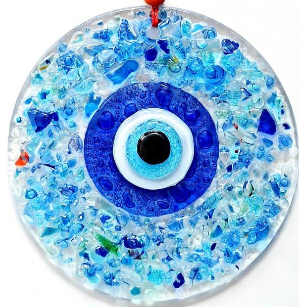 Mavi Nazar Boncuklu Kesme Cam Desenli Duvar Süsü Nazarlık ürün görseli