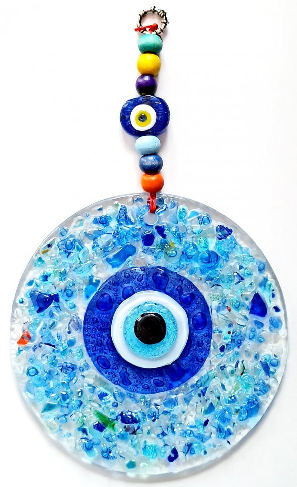 Mavi Nazar Boncuklu Kesme Cam Desenli Duvar Süsü Nazarlık - Resim 2