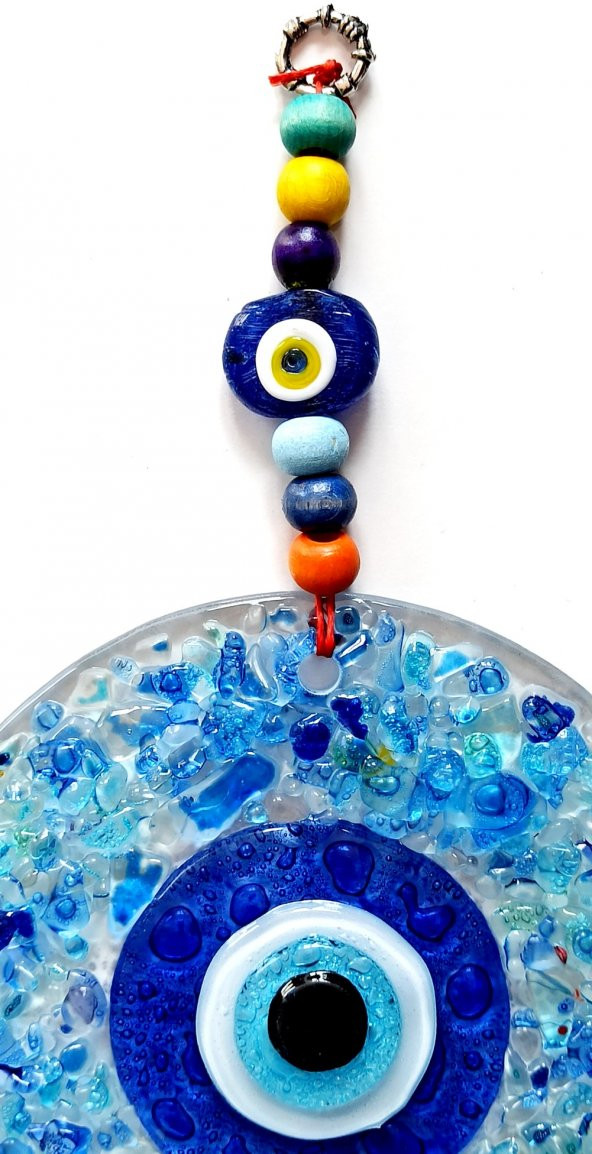 Mavi Nazar Boncuklu Kesme Cam Desenli Duvar Süsü Nazarlık - Resim 3