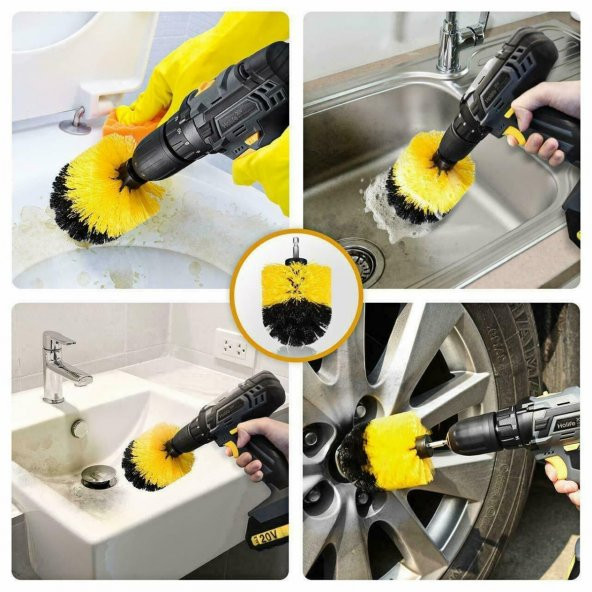 Banyo Küven Duşakabin Temizleme Çok Amaçlı Matkap Uyumlu Fırça Seti 5 Adet S/S - 4