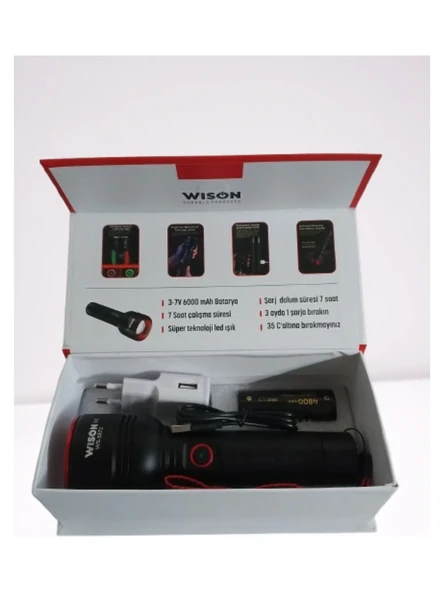 WISON WS-5572 20W Uzun Menzilli Şarjlı Metal El Feneri (5224) - Resim 4