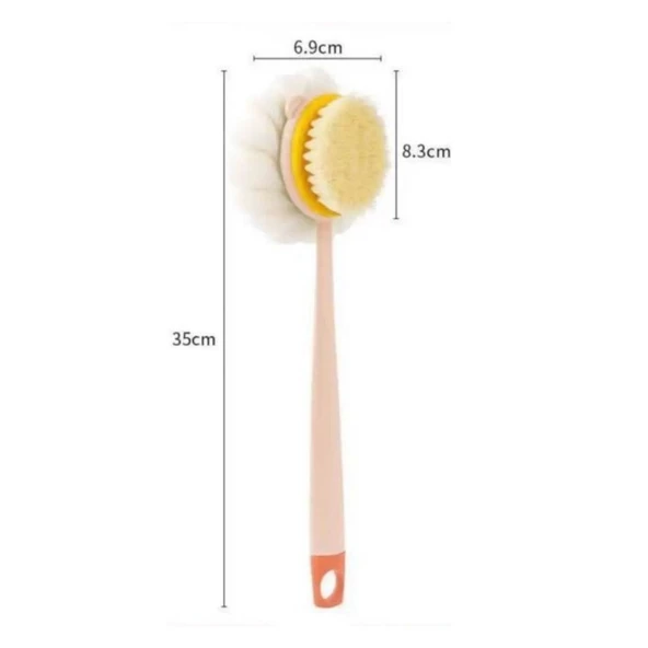2'si 1 Arada Çift Taraflı Uzun Saplı Fırçalı Banyo Vücut Sırt Fırçası Banyo Lifi (5224) - Resim 4