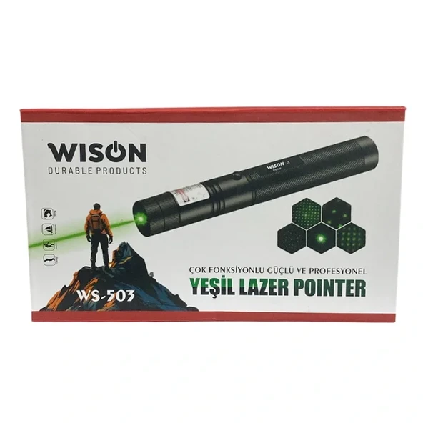Wison WS-503 100MW 3.7V 3200 mAh Desen Başlıklı Şarjlı Yeşil Lazer Pointer (5224) - Resim 3
