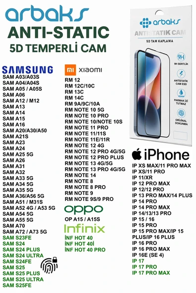 ANTİ-STATIC 5D TEMPERLİ CAM 10'LU PAKET ürün görseli 1