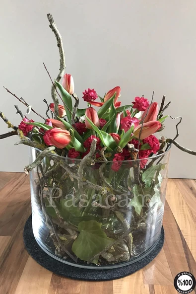 Delizli El Imalati 15 Cm X 20 Cm Akvaryum El Işciliği Silindir Vazo Cam Ps20 Kalın Taban - Resim 2