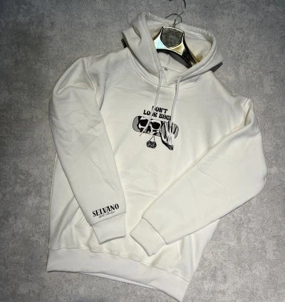 3 İplik Şardonlu Hoodie Sweatshirt - Don't Look Back White - Resim 2