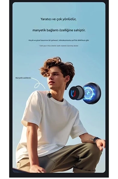 Kablosuz Profesyonel İkili Yayın Yaka Mikrofonu Şarj Kutu Mıknatıslı Typce Lightning Çıkış Mikrofon - Resim 4