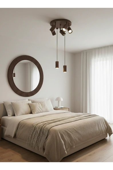 Kahverengi 7’li Yedili Metal GU10 Led Spot Sarkıt Hareketli Başlık Tasarruflu led - Resim 2