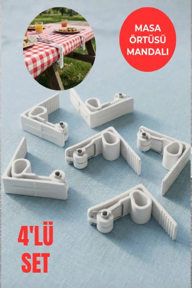 Beyaz Masa Örtüsü Mandalı 4’lü Set – Kaymaz, Rüzgara Dayanıklı, Piknik & Balkon Masa Sabitleyici ürün görseli 1
