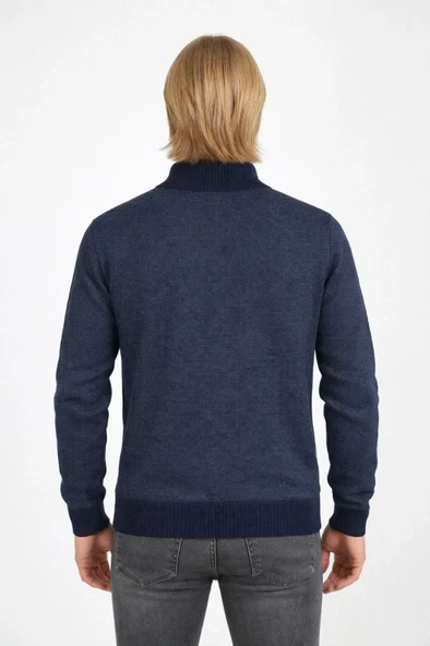 MDB Erkek Fermuarlı Triko Hırka Yüksek Yaka, Cepli, Günlük Şık Rahat Kalıp Triko  acivert - Resim 2