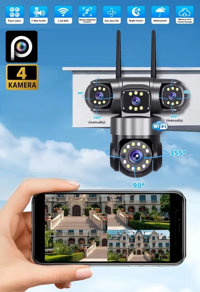 EsVision ES-5904 8MP 4 Lensli Akıllı Güvenlik Kamerası Hieasy Wifi Gece Görüş Sesli Kişi Takibi - Resim 3