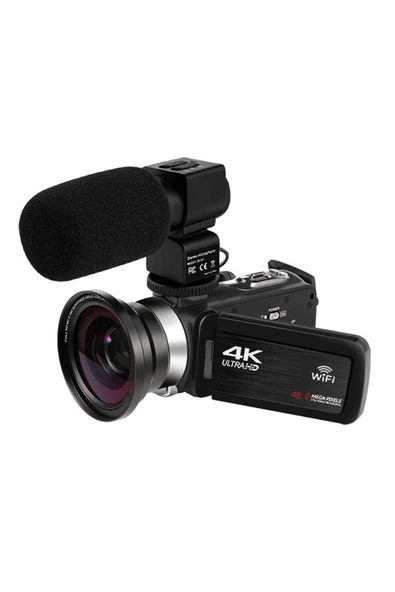 4k Vlog Dijital Video Kamera Wifi 48mp 16x Kaydedici Fotoğrafçılık 3.0’’ıps Dokunmatik Ekran Mikrofon Çift Batarya - Resim 4