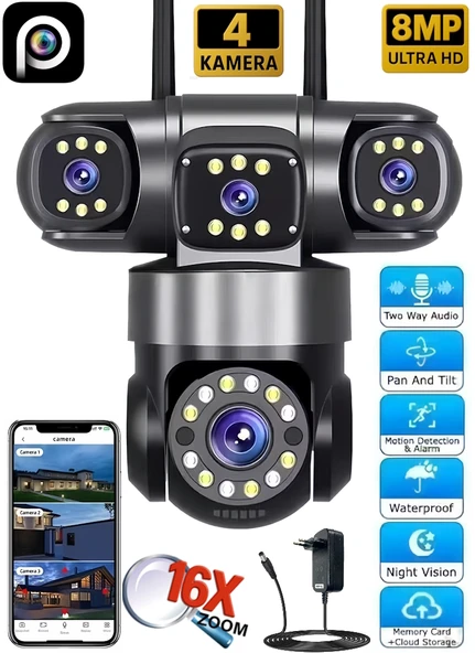 EsVision ES-5904 8MP 4 Lensli Akıllı Güvenlik Kamerası Hieasy Wifi Gece Görüş Sesli Kişi Takibi ürün görseli 1