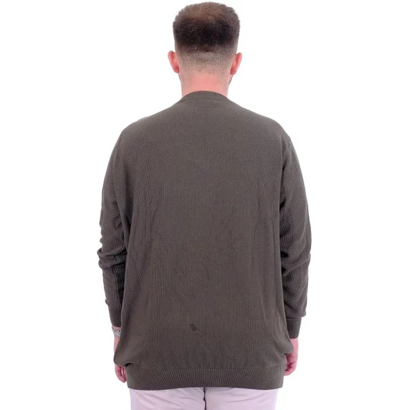 Büyük Beden Erkek Bisiklet Yaka Triko Kazak 24208 Haki - Resim 4