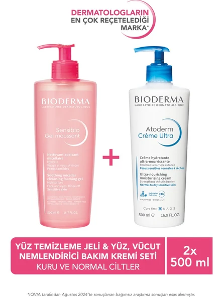 Bioderma Normal Ciltler Micellar Yüz Temizleme Jeli & Kuru Ciltler Nemlendirici Yüz, Vücut Kremi 2'li Set ürün görseli 1