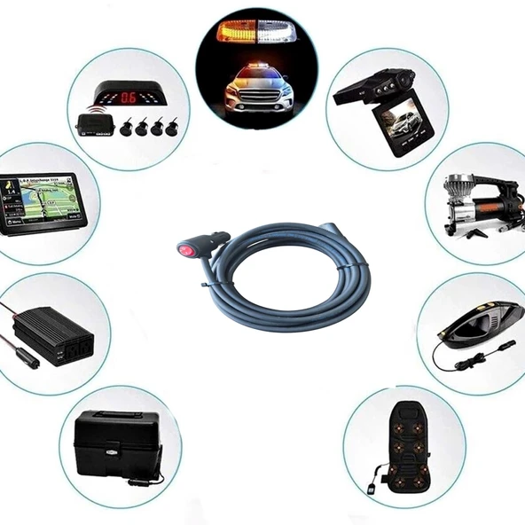 Araç Çakmaklık Uzatma Kablosu 12-24 Volt On/Of Anahtarlı 16 Amper Yüksek Güç Çeken Cihazlara Özel 2 X1,5mm TTR Bakır 5 Mt-Siyah - Resim 8