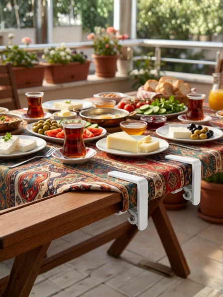 Beyaz Masa Örtüsü Mandalı 4’lü Set – Kaymaz, Rüzgara Dayanıklı, Piknik & Balkon Masa Sabitleyici - Resim 6