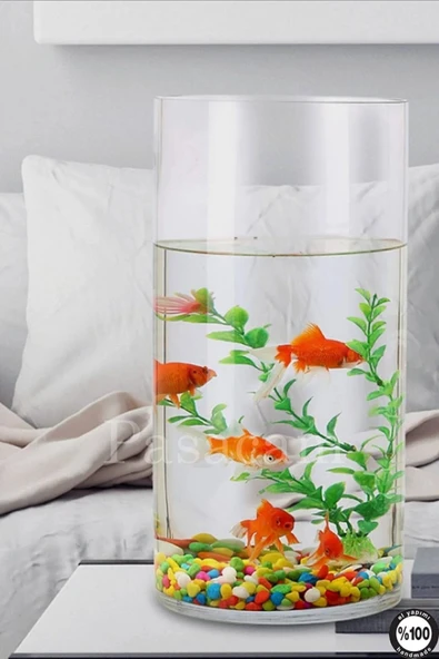 Delizli El Imalati 15 X 30 Cm El Işciliği Silindir Vazo Akvaryum Cam Ps30 Kalın Taban - Resim 3