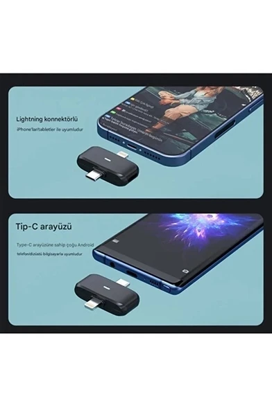 Kablosuz Profesyonel İkili Yayın Yaka Mikrofonu Şarj Kutu Mıknatıslı Typce Lightning Çıkış Mikrofon - Resim 5