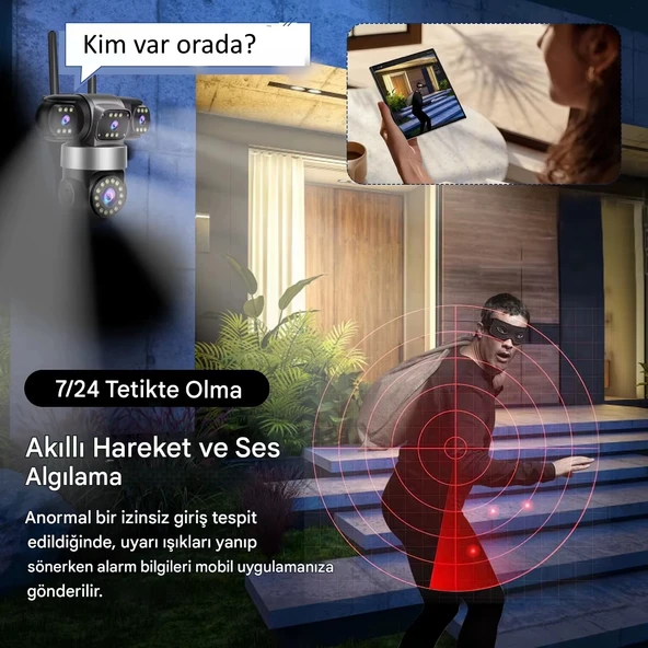 EsVision ES-5904 8MP 4 Lensli Akıllı Güvenlik Kamerası Hieasy Wifi Gece Görüş Sesli Kişi Takibi - Resim 2