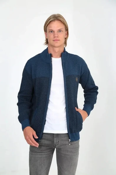 MDB Erkek Fermuarlı Triko Hırka Yüksek Yaka, Cepli, Günlük Şık Rahat Kalıp Triko  avi ürün görseli 1